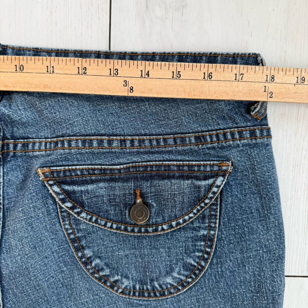 VTG MOSSIMO Jeans Womens 17 Low Rise Flare Dark Wash Coin Pocket Retro Y2K - Picture 7 of 9